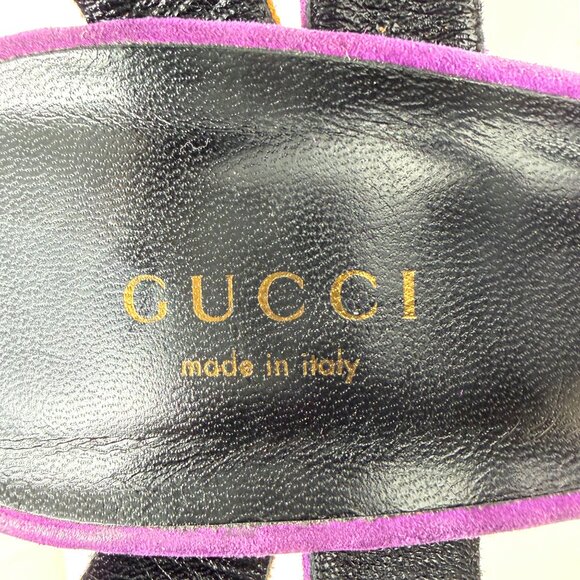 Gucci Liberty Heels Black Purple Gold Sandals EU 40 US 9.5- 10 Runway Shoes - Picture 6 of 10